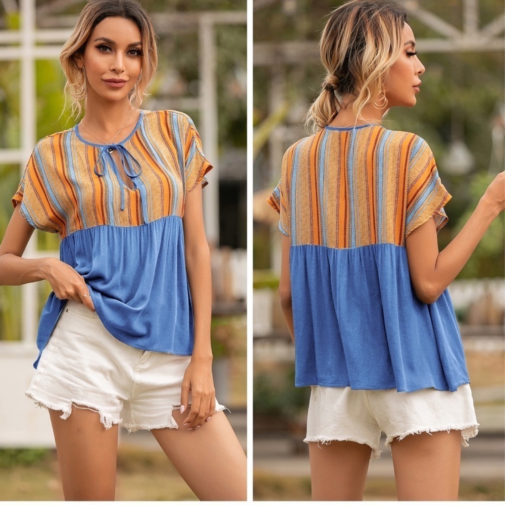 Tied With Style Striped Rayon Short Sleeve Shirt